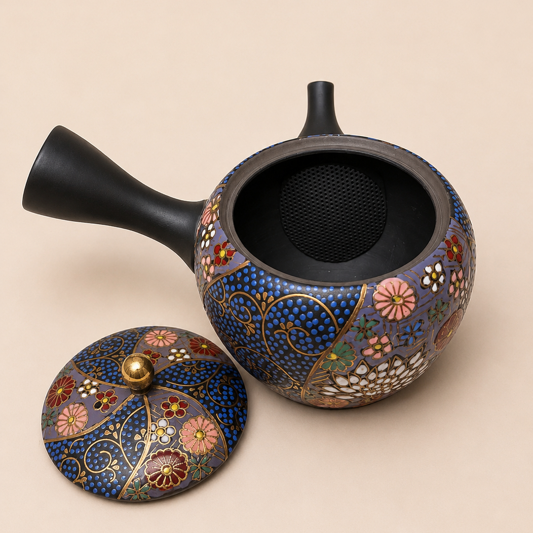 Midnight Bloom -Japanese Tokoname Master Hand-painted Kyusu