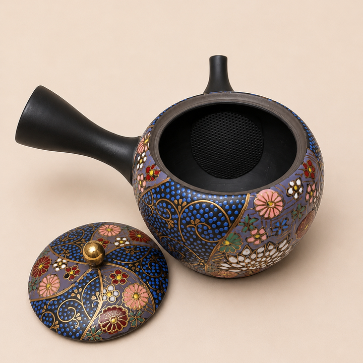 Midnight Bloom -Japanese Tokoname Master Hand-painted Kyusu