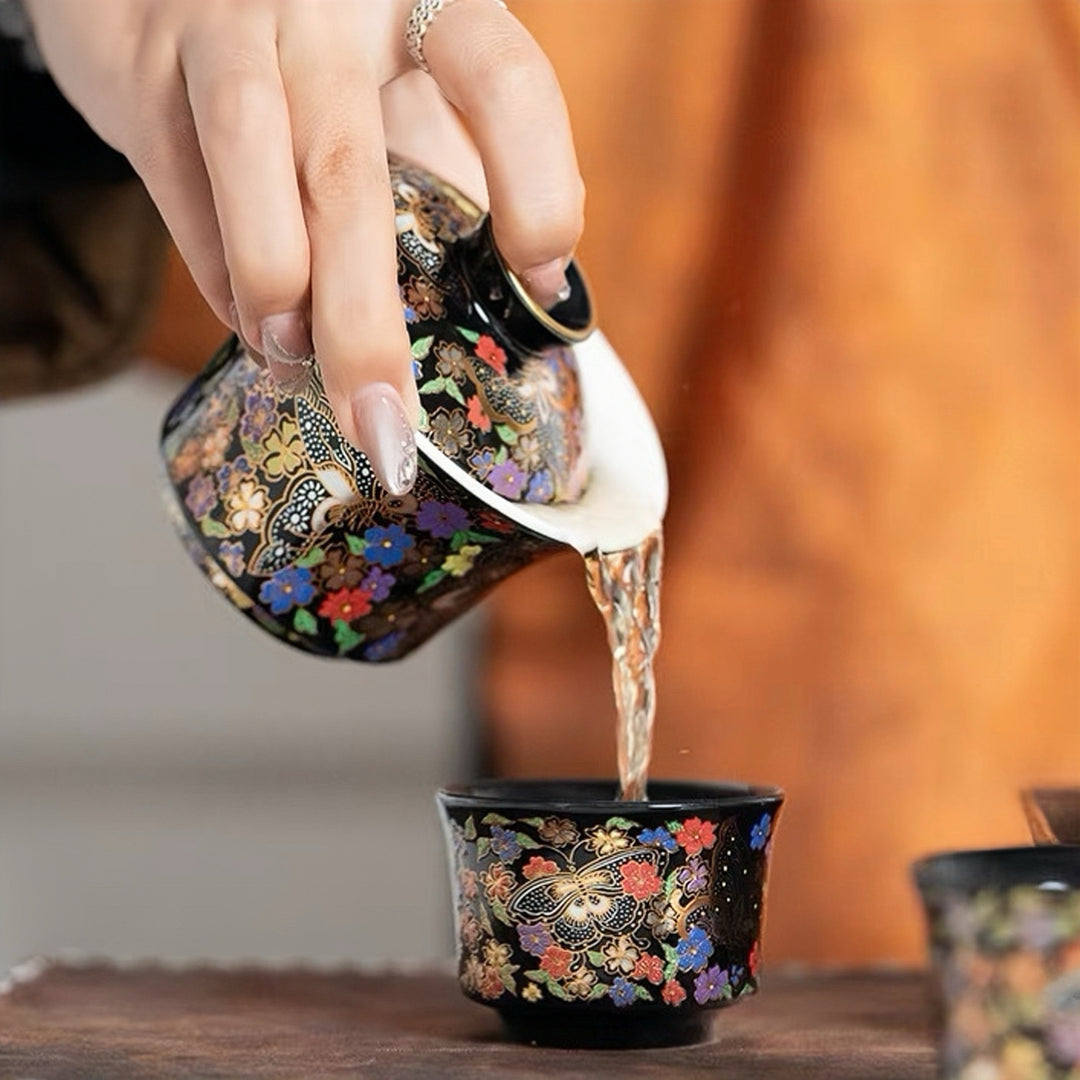 Royal Black Teapot and Gaiwan Set with 2 Teacups