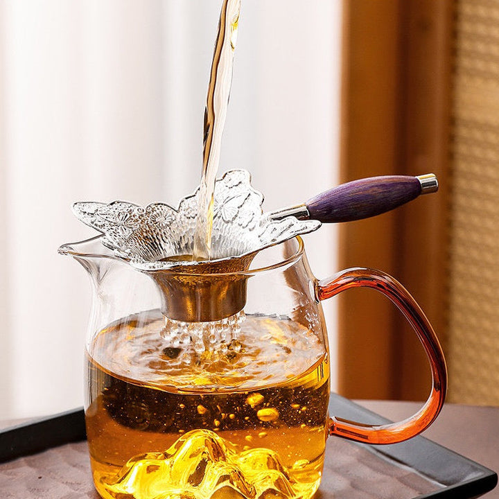 Butterfly Silver-Tone Tea Strainer with Wooden Handle
