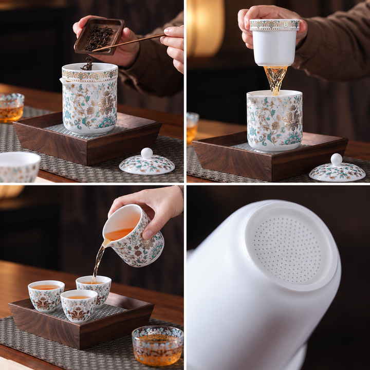 Gilded Brocade Premium Porcelain Travel Tea Set