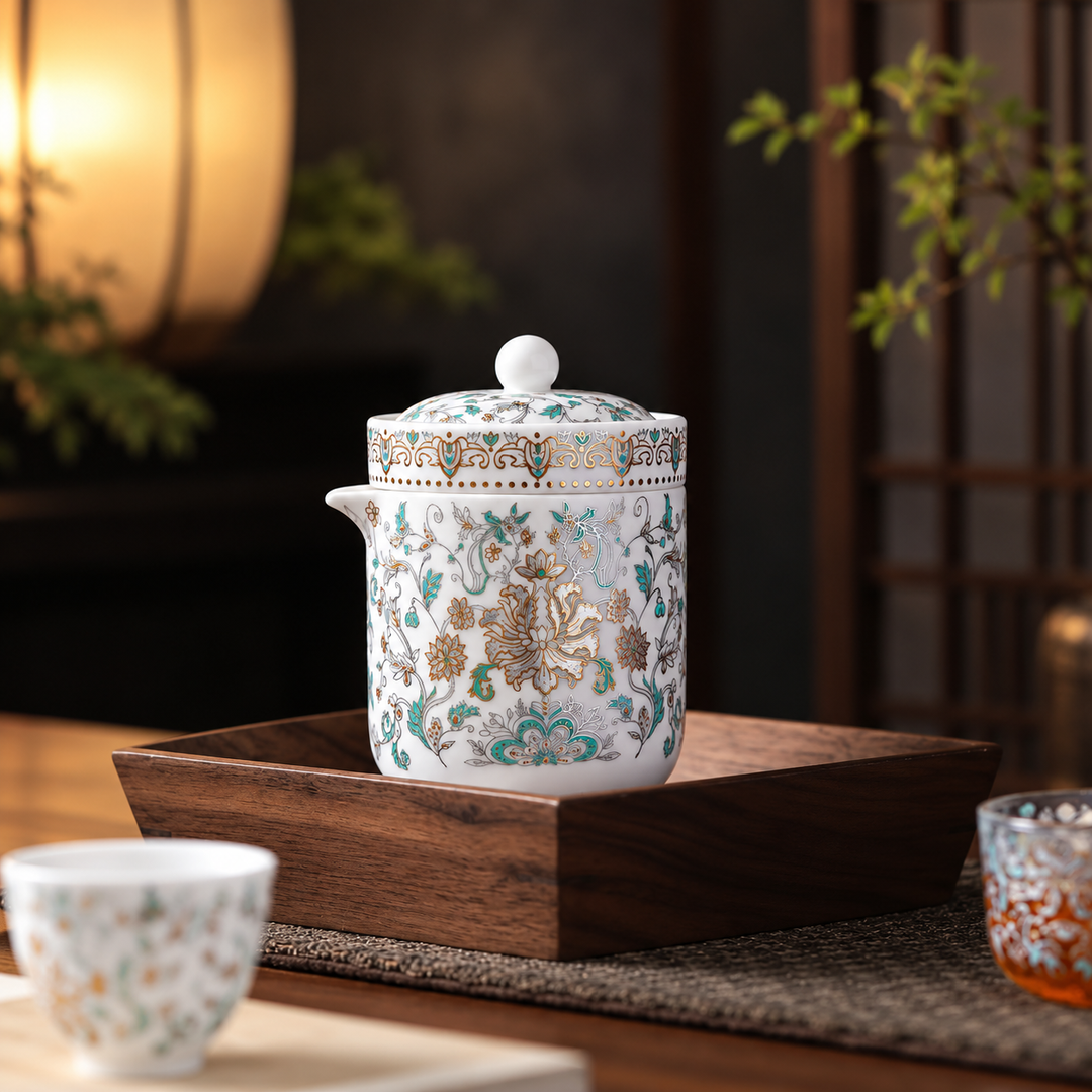 Gilded Brocade Premium Porcelain Travel Tea Set