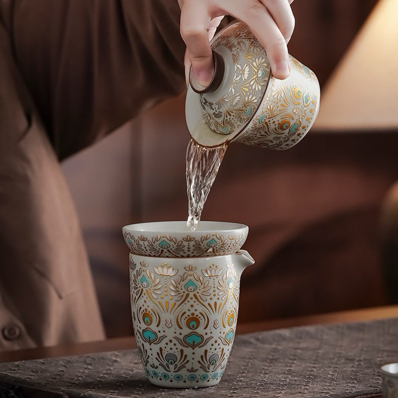 Celestial Radiance - Premium Ru Kiln Teapot and Gaiwan Complete Tea Set