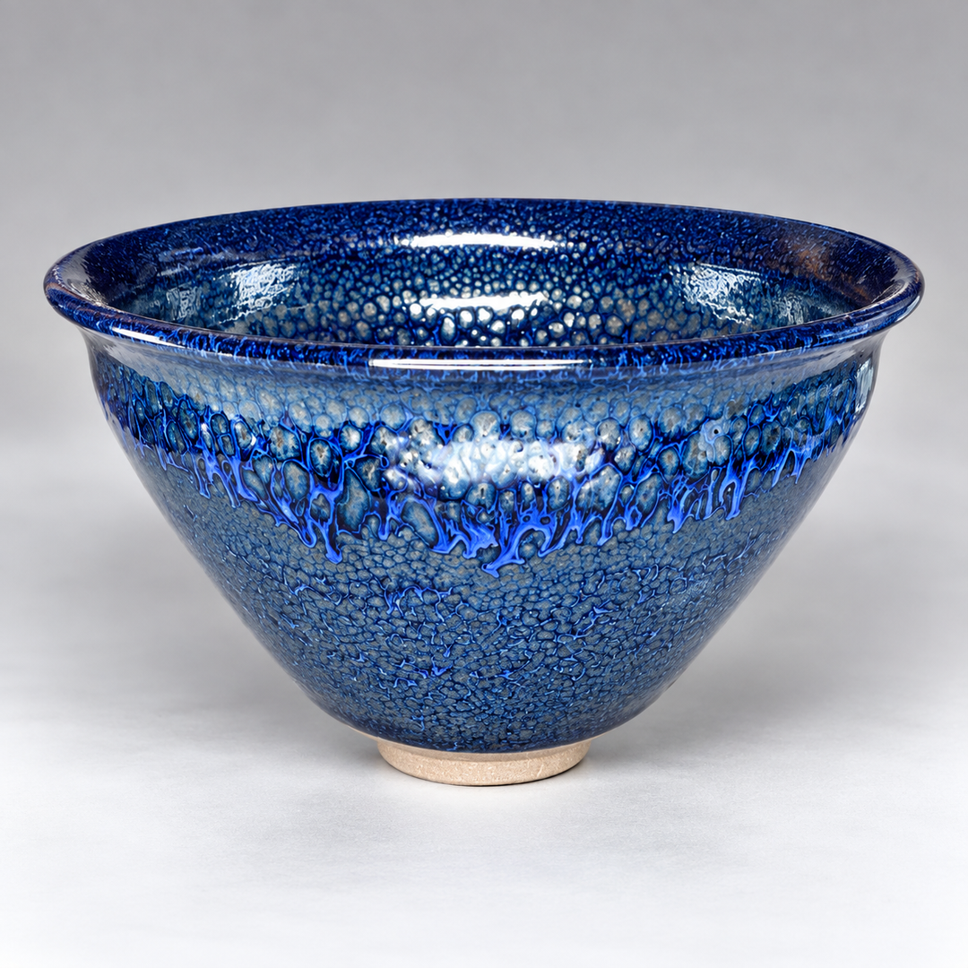 Midnight Blue Crystal Chawan - Kyoyaki Tenmoku Japanese Handmade Matcha Bowl