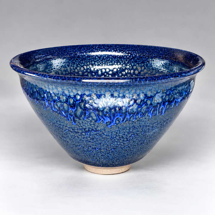 Midnight Blue Crystal Chawan - Kyoyaki Tenmoku Japanese Handmade Matcha Bowl