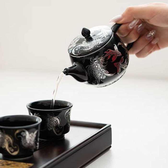 Royal Black Teapot and Gaiwan Set with 2 Teacups