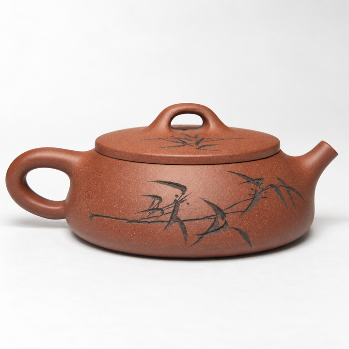 Bamboo Moon -Yixing Clay Handmade FLAT Teapot