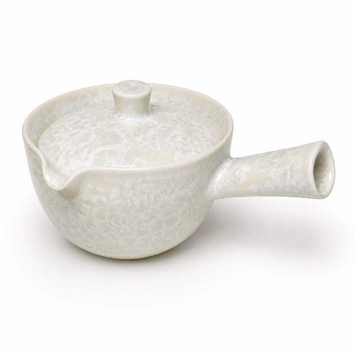Frost Bloom -Japanese Kyoto Ice Crystal Glaze Kyusu Teapot