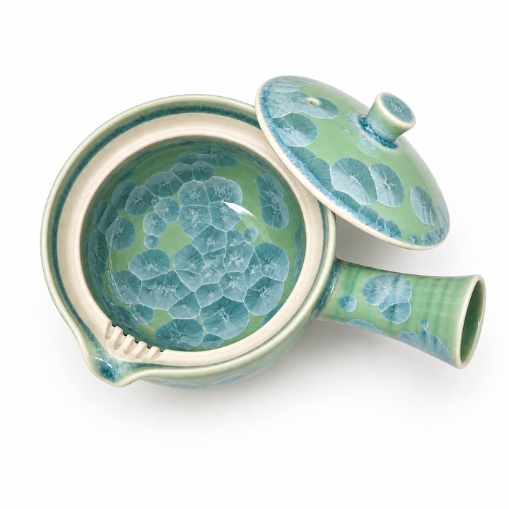 Frost Bloom -Japanese Kyoto Ice Crystal Glaze Kyusu Teapot