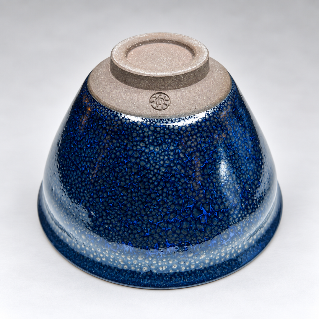 Midnight Blue Crystal Chawan - Kyoyaki Tenmoku Japanese Handmade Matcha Bowl