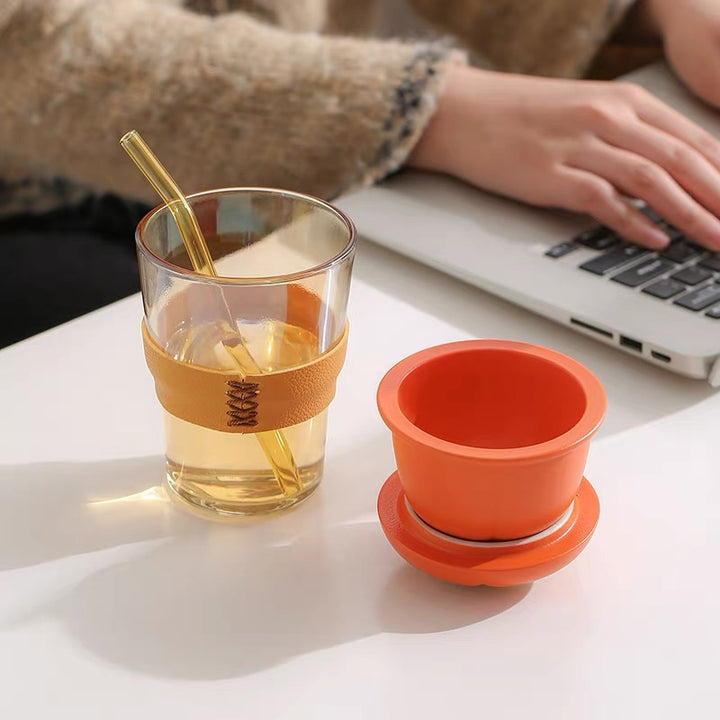 Steep & Sip -Daily Desk Tea Brewer with Porcelain Infuser &Glass Straw
