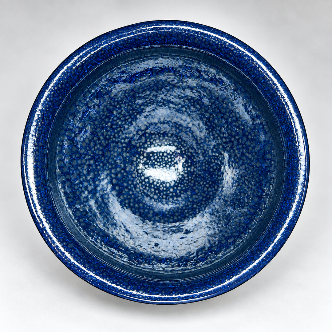 Midnight Blue Crystal Chawan - Kyoyaki Tenmoku Japanese Handmade Matcha Bowl