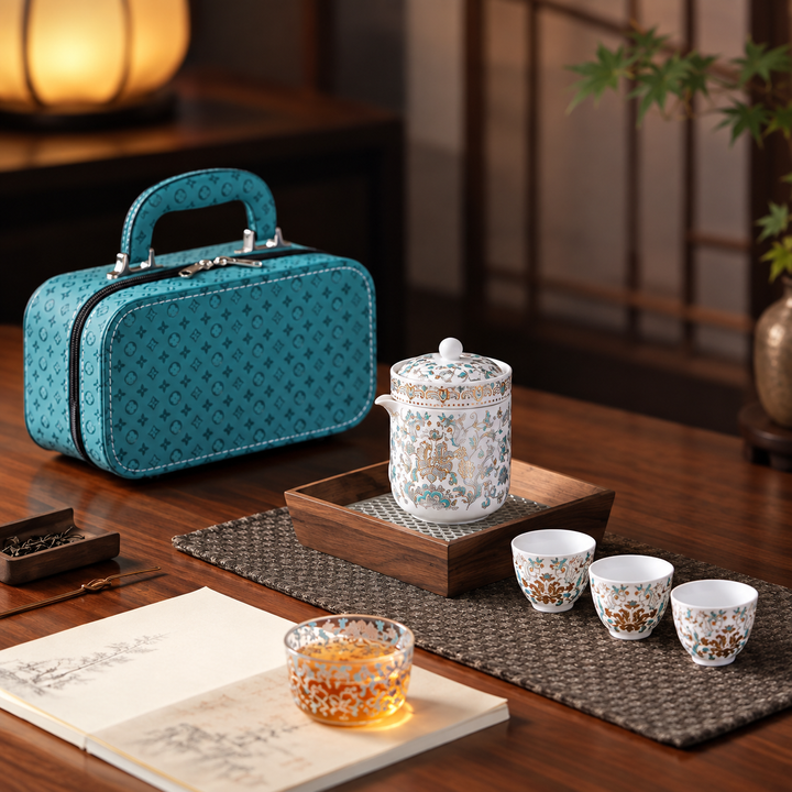 Gilded Brocade Premium Porcelain Travel Tea Set