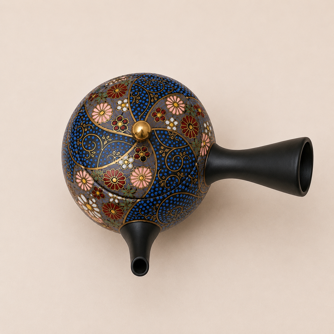 Midnight Bloom -Japanese Tokoname Master Hand-painted Kyusu