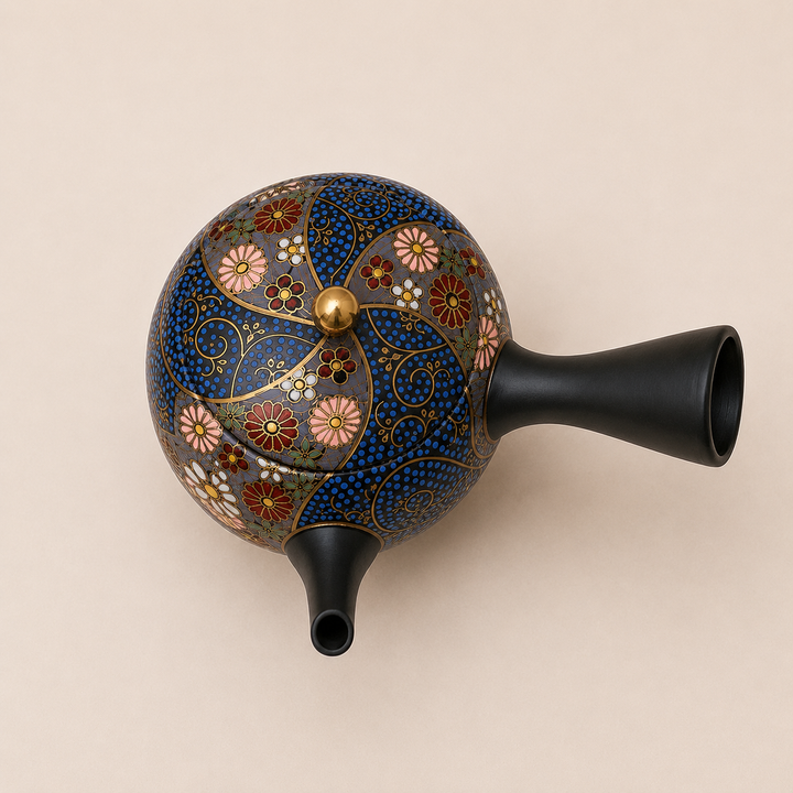 Midnight Bloom -Japanese Tokoname Master Hand-painted Kyusu
