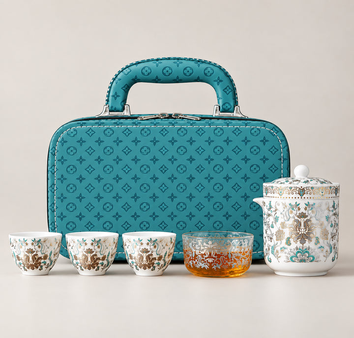 Gilded Brocade Premium Porcelain Travel Tea Set