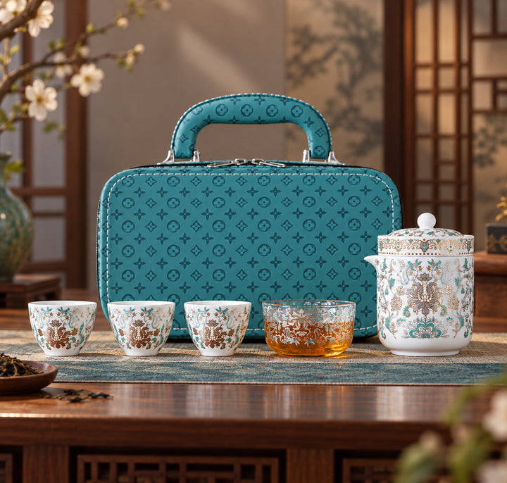 Gilded Brocade Premium Porcelain Travel Tea Set
