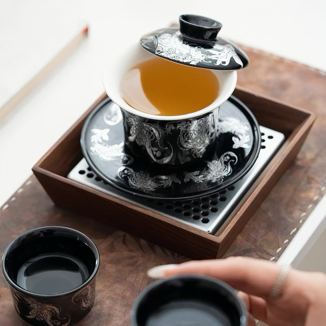 Royal Black Teapot and Gaiwan Set with 2 Teacups