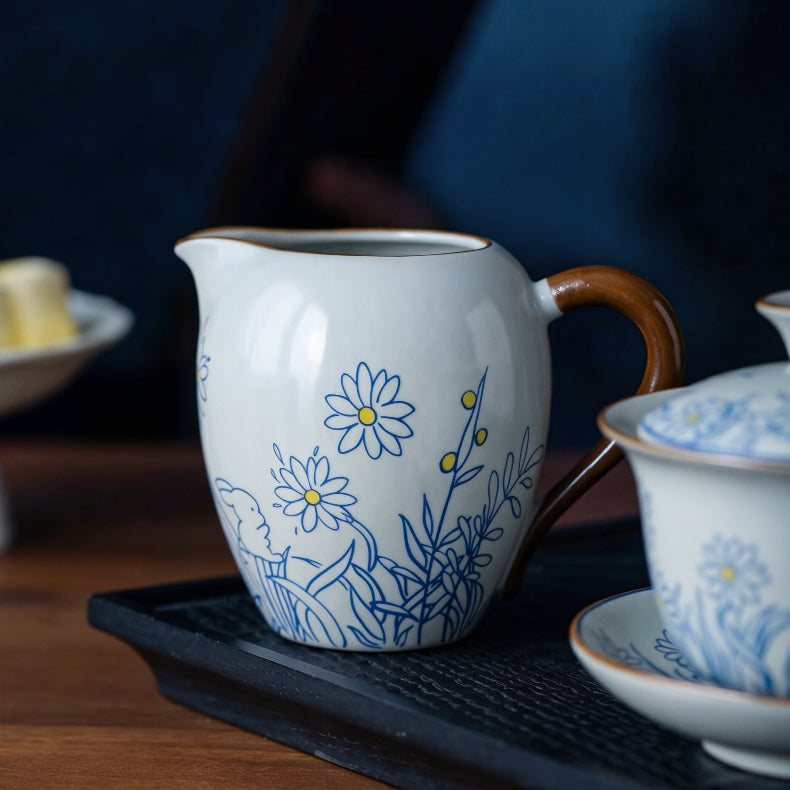 Hand-Painted Garden Rabbits Ru Kiln Gaiwan Set