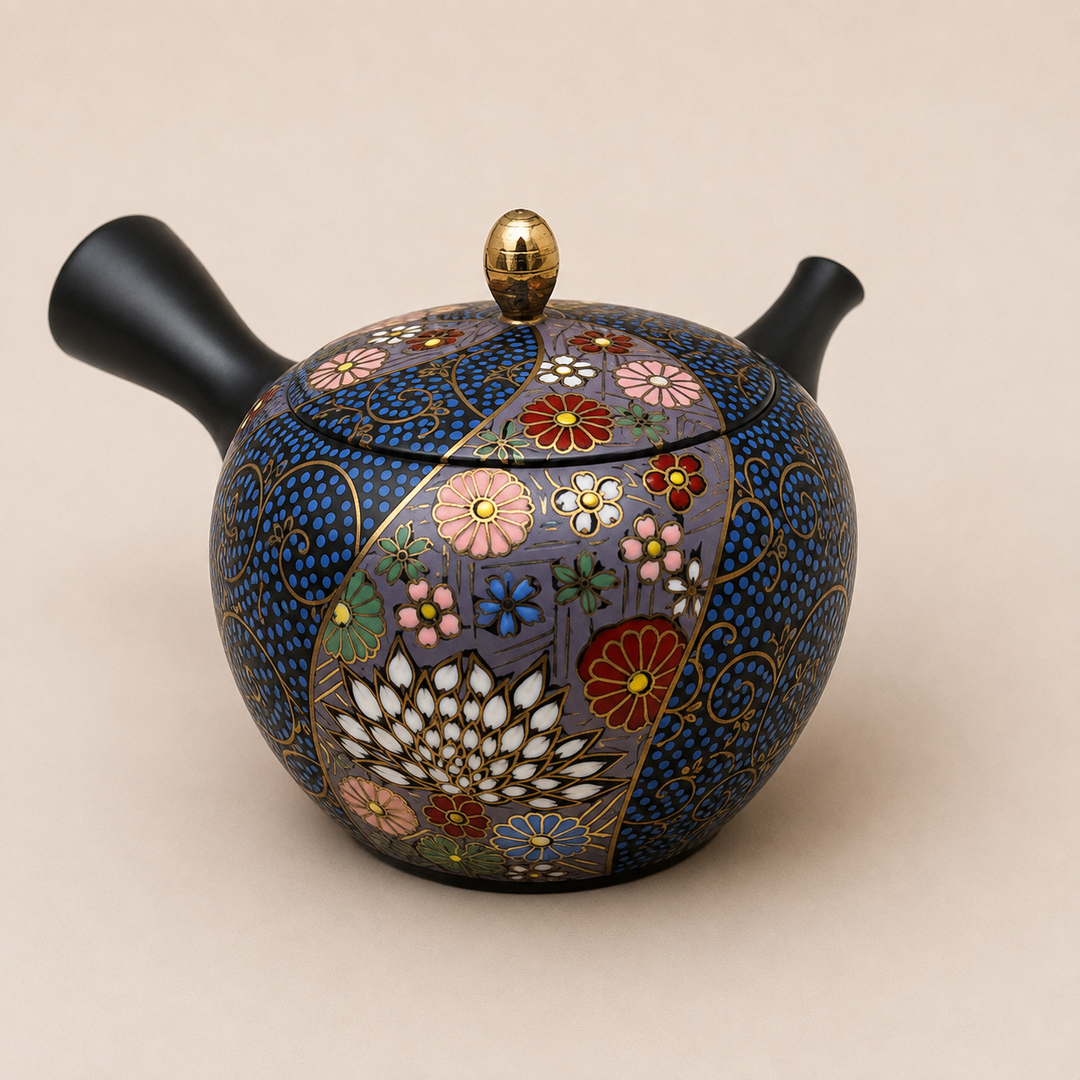 Midnight Bloom -Japanese Tokoname Master Hand-painted Kyusu