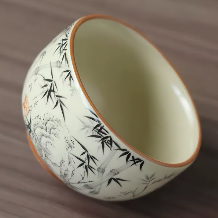 Ancient Coin of China - Good Fortune Ru Kiln Clay Teacup - Tea and Whisk