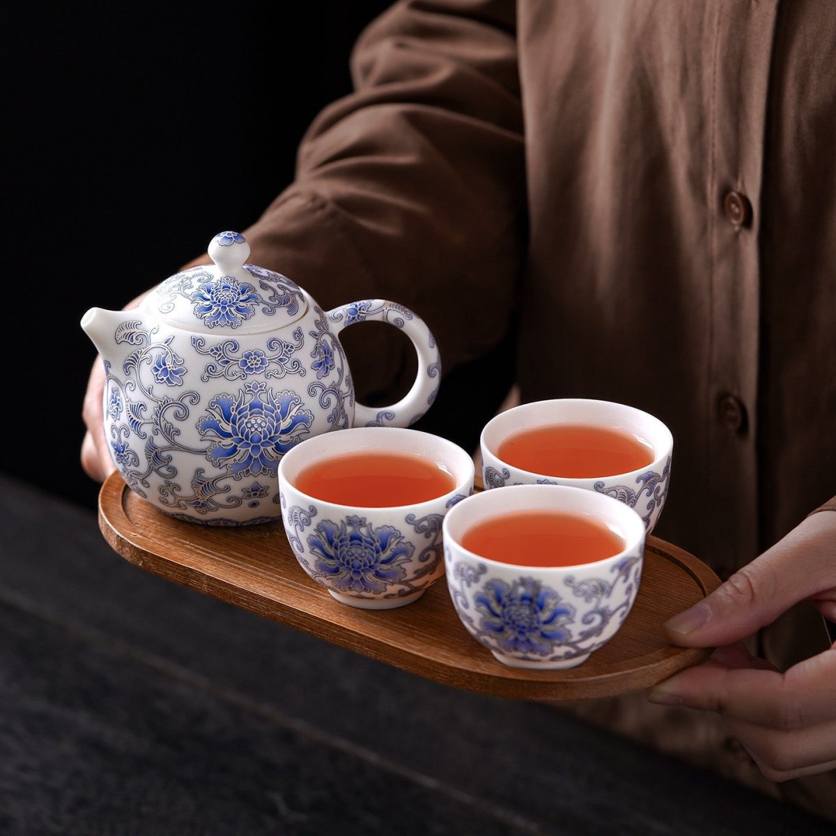 Azure Bloom 旅行茶壶套装– 茶叶和茶筅