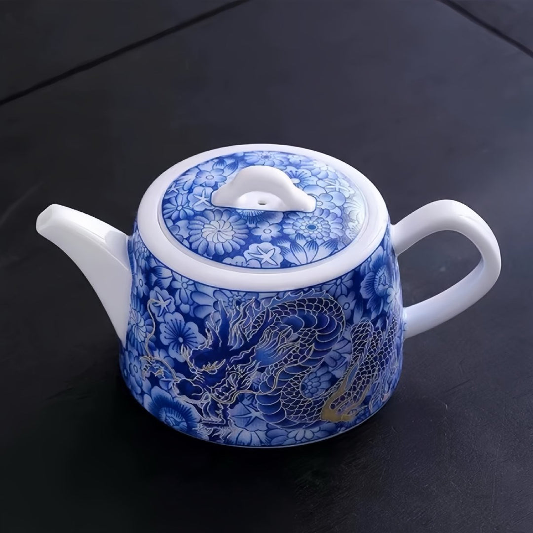 Azure Dragon Bloom Teapot with 2 Cups Set - Tea and Whisk