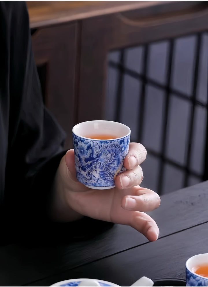 Azure Dragon Bloom Teapot with 2 Cups Set - Tea and Whisk