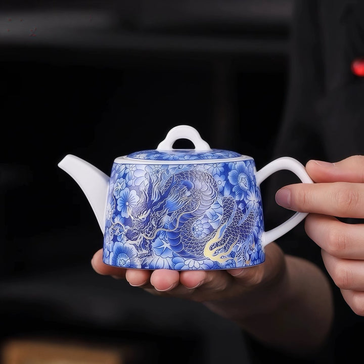 Azure Dragon Bloom Teapot with 2 Cups Set - Tea and Whisk