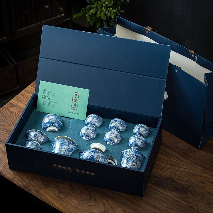 Azure Dragon Reverie - Premium Porcelain Teapot and Gaiwan Complete Tea Set - Tea and Whisk