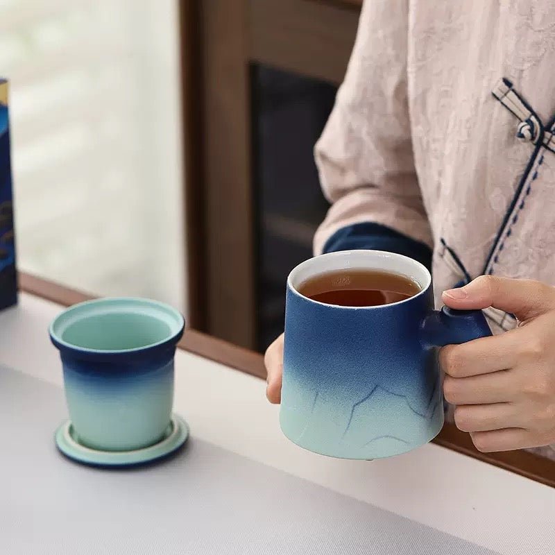 Azure Mountain Office Travel Tea Mug with Canister - Tea and Whisk
