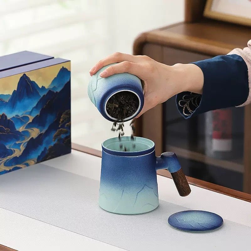 Azure Mountain Office Travel Tea Mug with Canister - Tea and Whisk