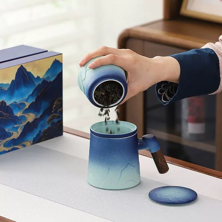 Azure Mountain Office Travel Tea Mug with Canister - Tea and Whisk