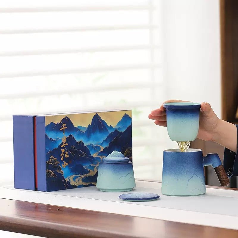 Azure Mountain Office Travel Tea Mug with Canister - Tea and Whisk