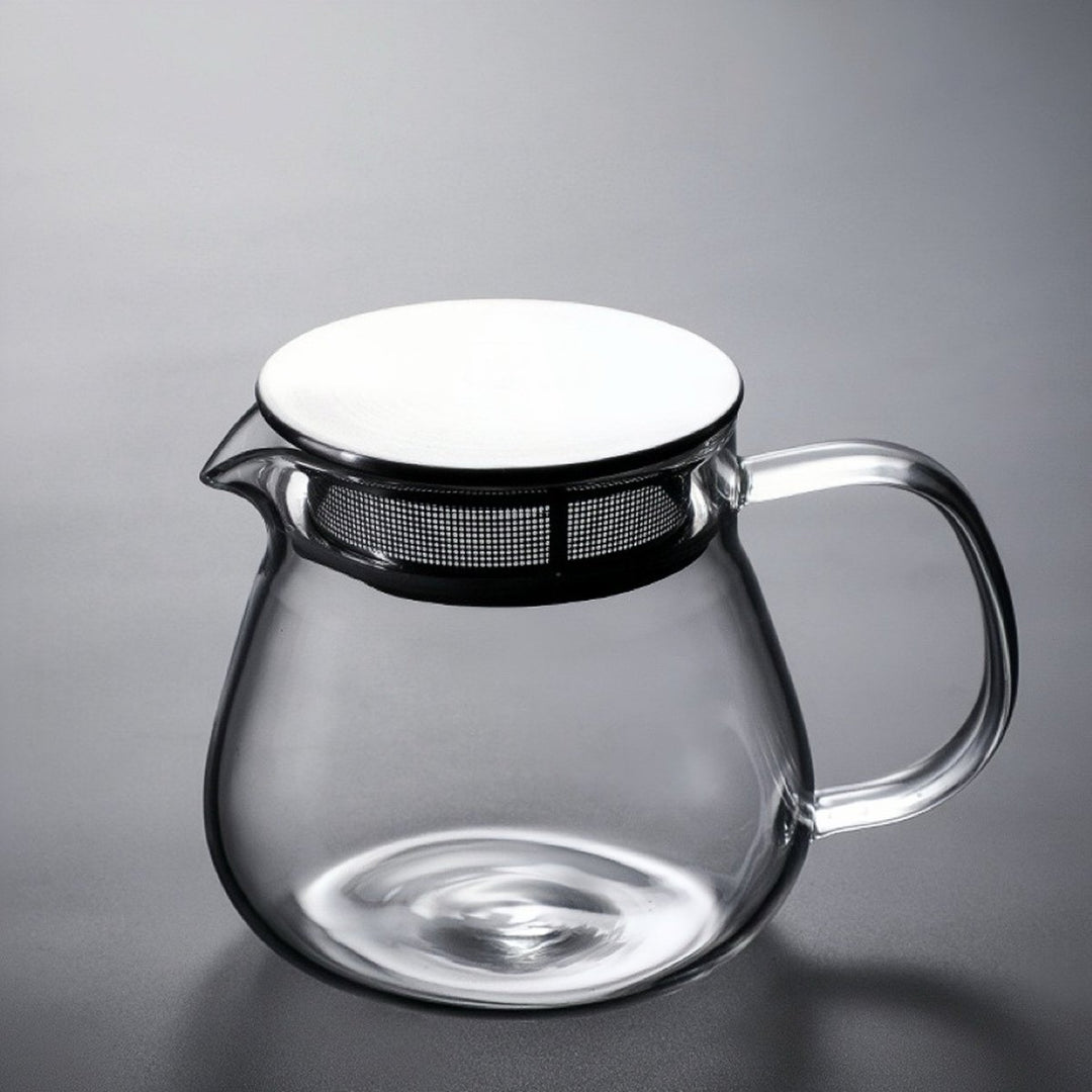 Big Belly Glass Teapot with Stainless Steel Filter Lid - Tea and Whisk