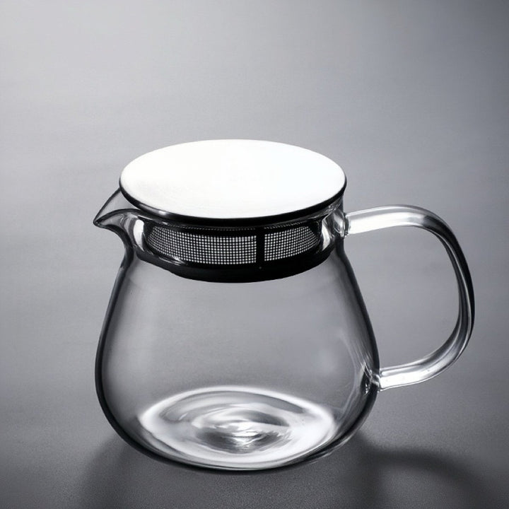 Big Belly Glass Teapot with Stainless Steel Filter Lid - Tea and Whisk