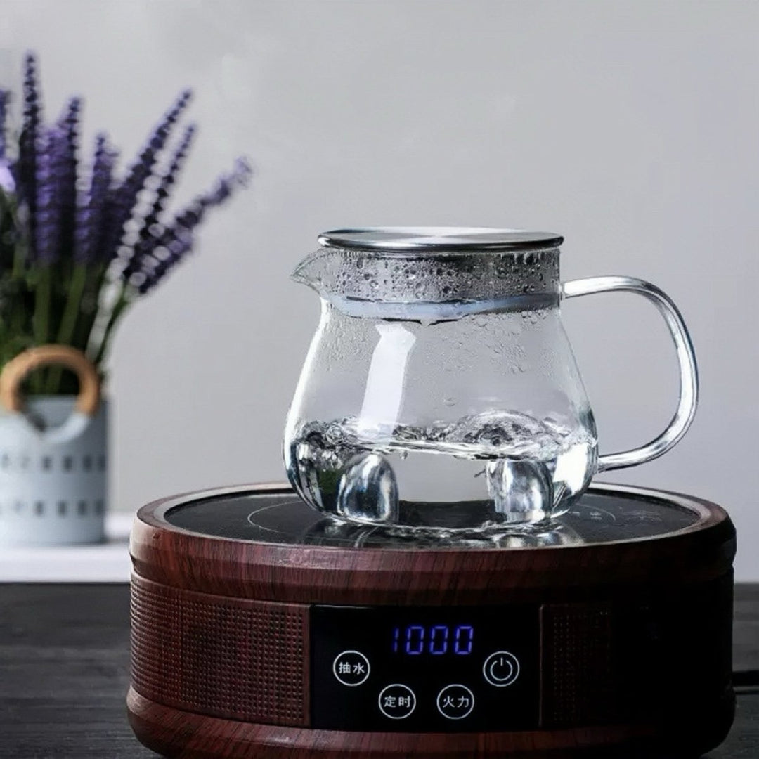 Big Belly Glass Teapot with Stainless Steel Filter Lid - Tea and Whisk