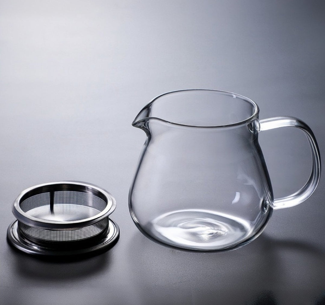 Big Belly Glass Teapot with Stainless Steel Filter Lid - Tea and Whisk