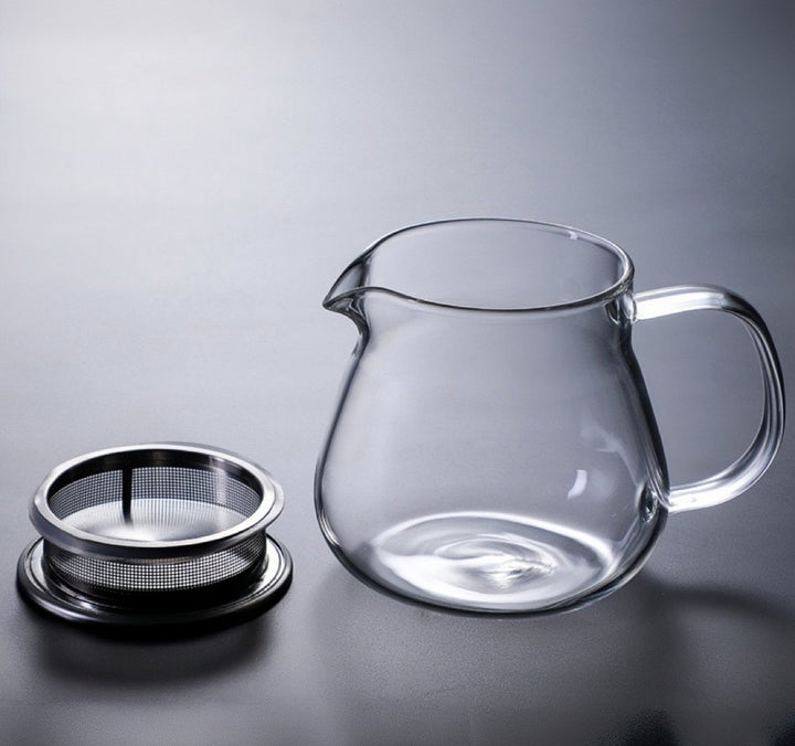 Big Belly Glass Teapot with Stainless Steel Filter Lid - Tea and Whisk