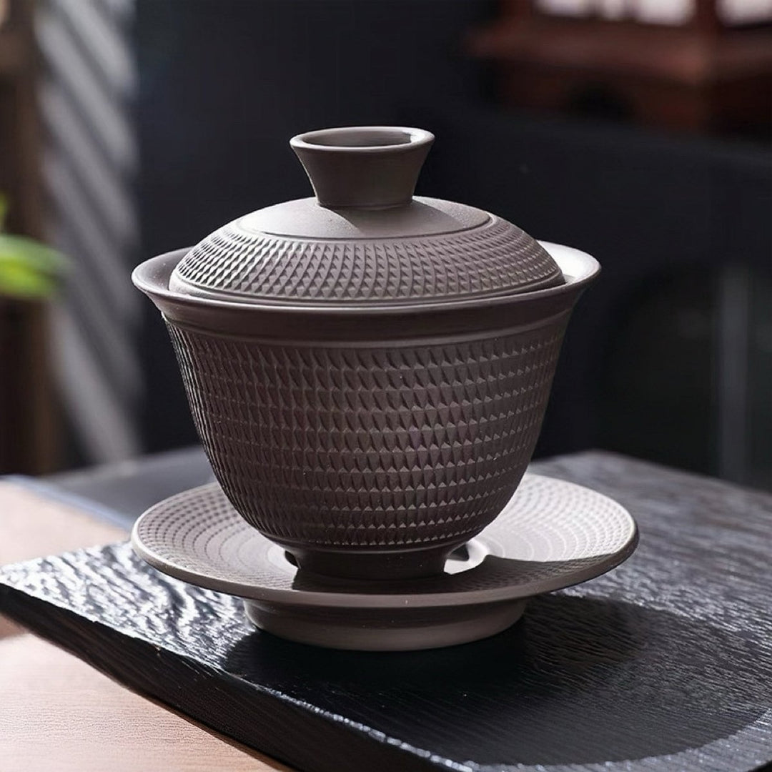 Blade Pattern - Yixing Zisha Purple Clay Gaiwan - Tea and Whisk