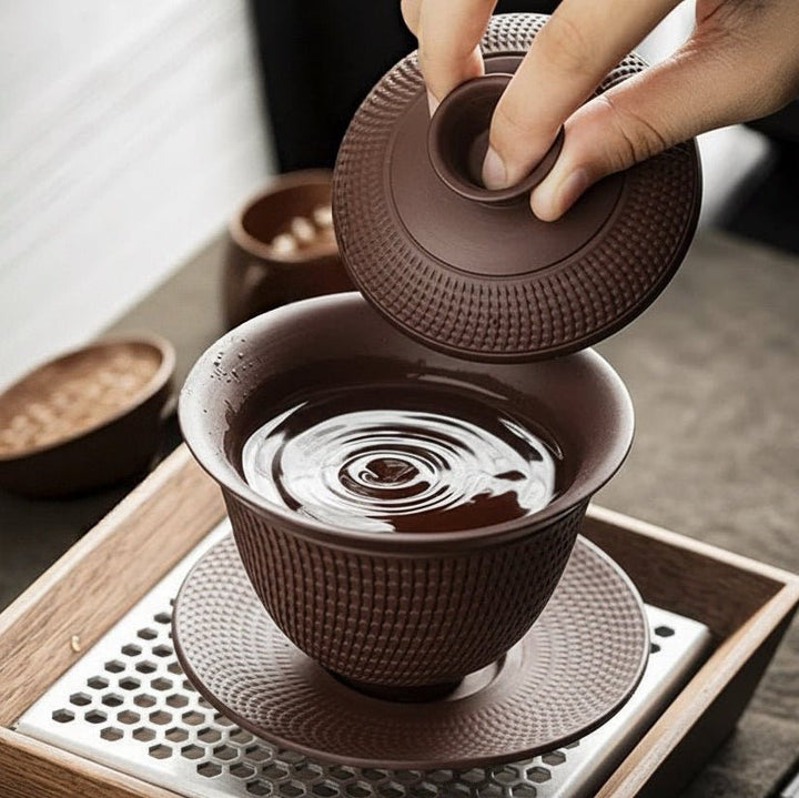 Blade Pattern - Yixing Zisha Purple Clay Gaiwan - Tea and Whisk