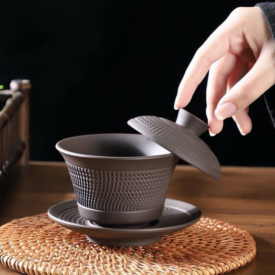 Blade Pattern - Yixing Zisha Purple Clay Gaiwan - Tea and Whisk