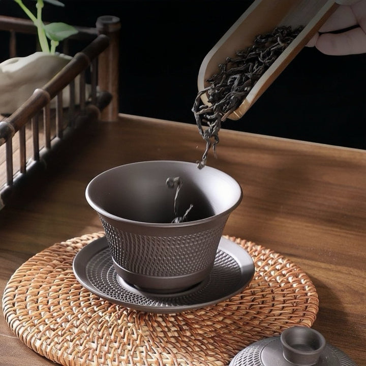 Blade Pattern - Yixing Zisha Purple Clay Gaiwan - Tea and Whisk