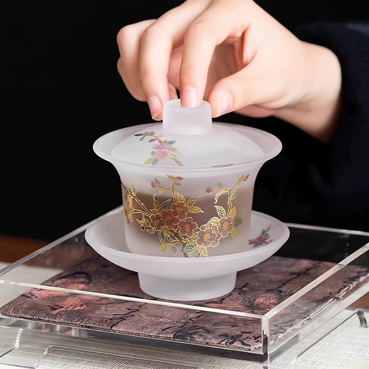 Bloom in Mist Liuli Gaiwan with Pitcher and Two Teacups Set - Tea and Whisk