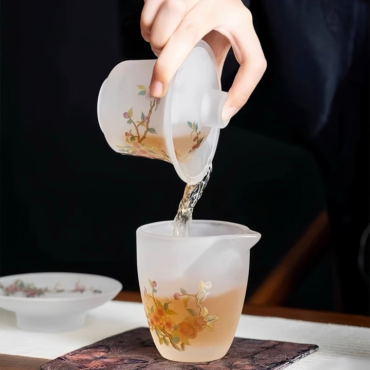 Bloom in Mist Liuli Gaiwan with Pitcher and Two Teacups Set - Tea and Whisk
