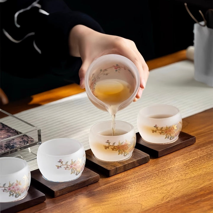 Bloom in Mist Liuli Gaiwan with Pitcher and Two Teacups Set - Tea and Whisk