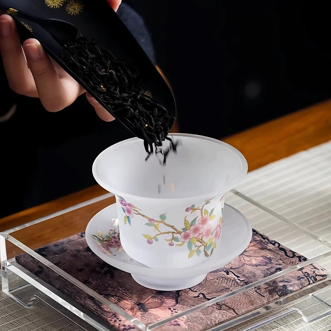 Bloom in Mist Liuli Gaiwan with Pitcher and Two Teacups Set - Tea and Whisk