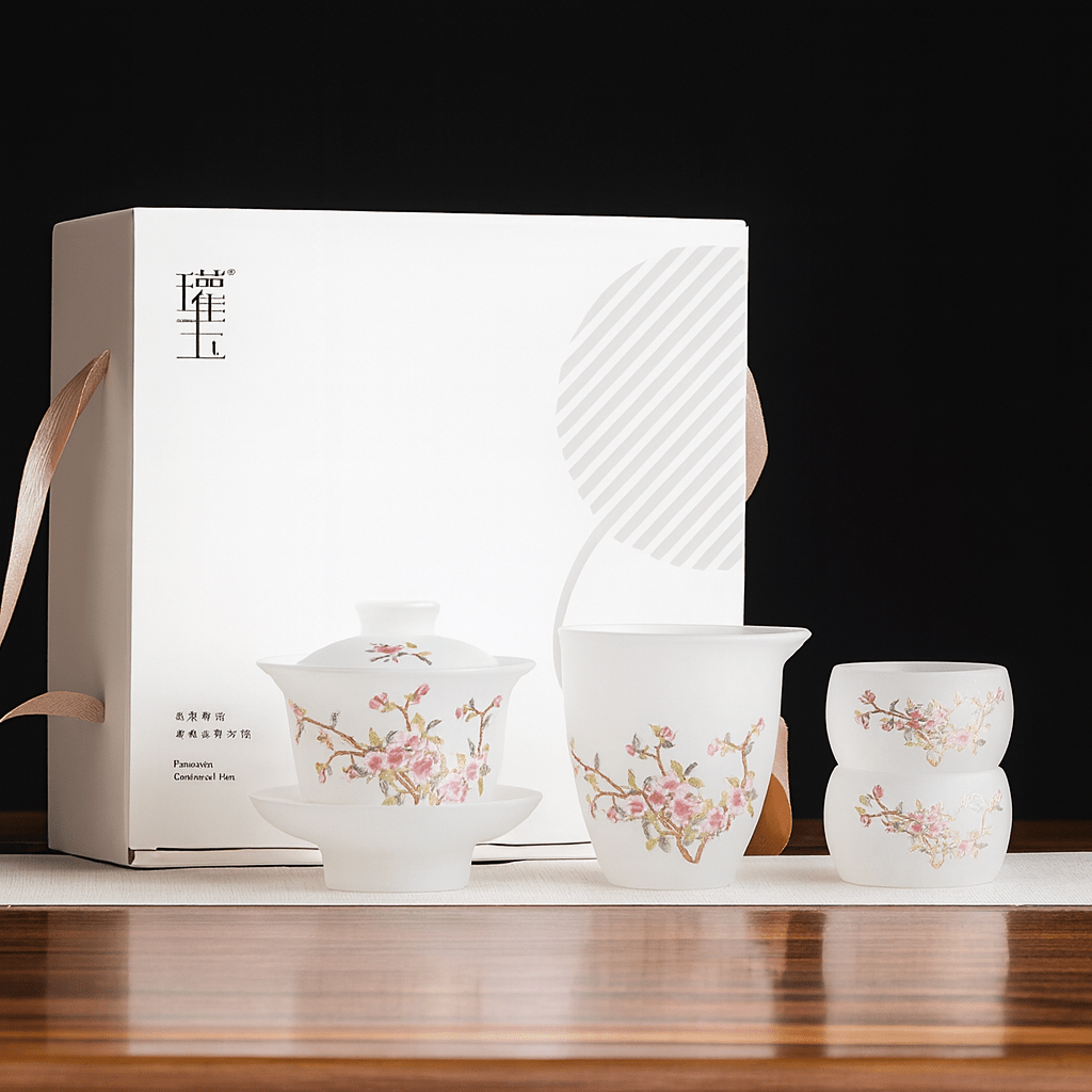 Bloom in Mist Liuli Gaiwan with Pitcher and Two Teacups Set - Tea and Whisk