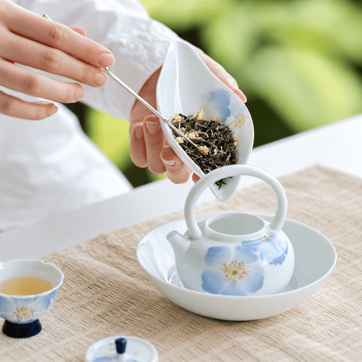 Blue Blossom Hand-Painted Porcelain Tea Scoop - Tea and Whisk