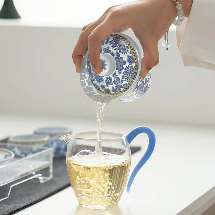 Blue Blossom -Liuli Gaiwan Complete Gongfu Tea Set - Tea and Whisk